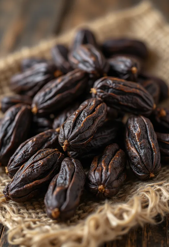 Frutto della carruba, visibile il baccello e la parte interna