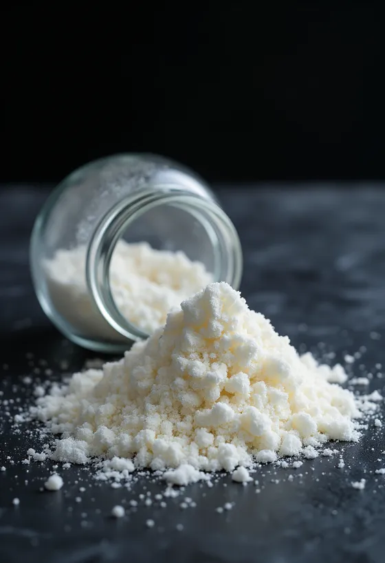 Polvere di agar-agar in barattolo e su cucchiaio di legno