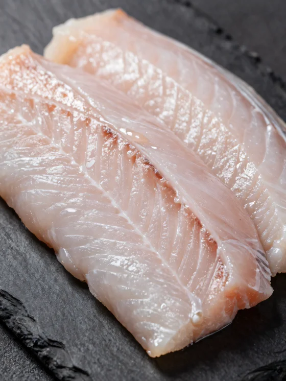 Filetti di anguilla fresca con spezie su tagliere di legno