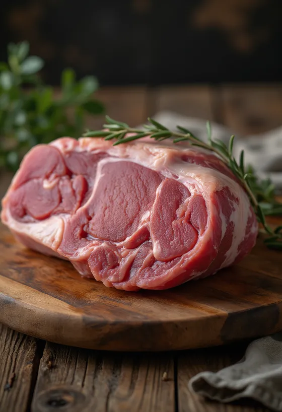 Cosciotto di agnello disossato crudo su legno