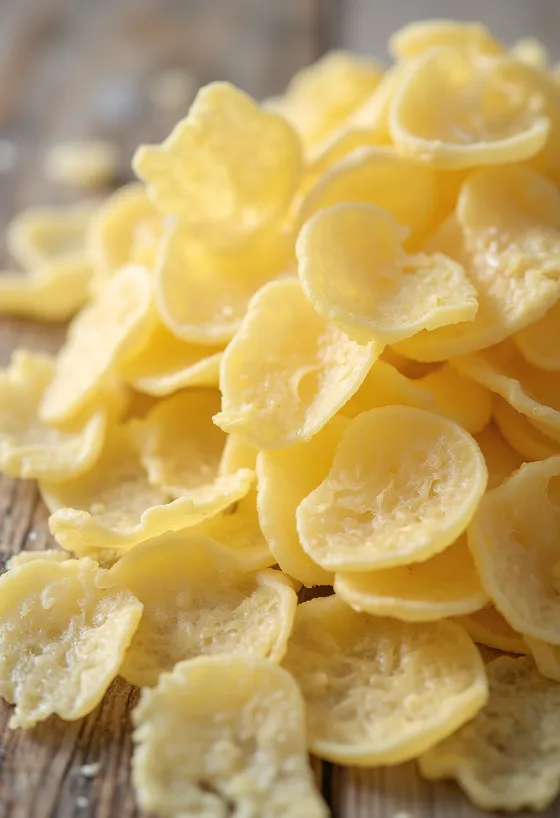 Fiocchi di patate disidratati in ciotola e cucchiaio di legno