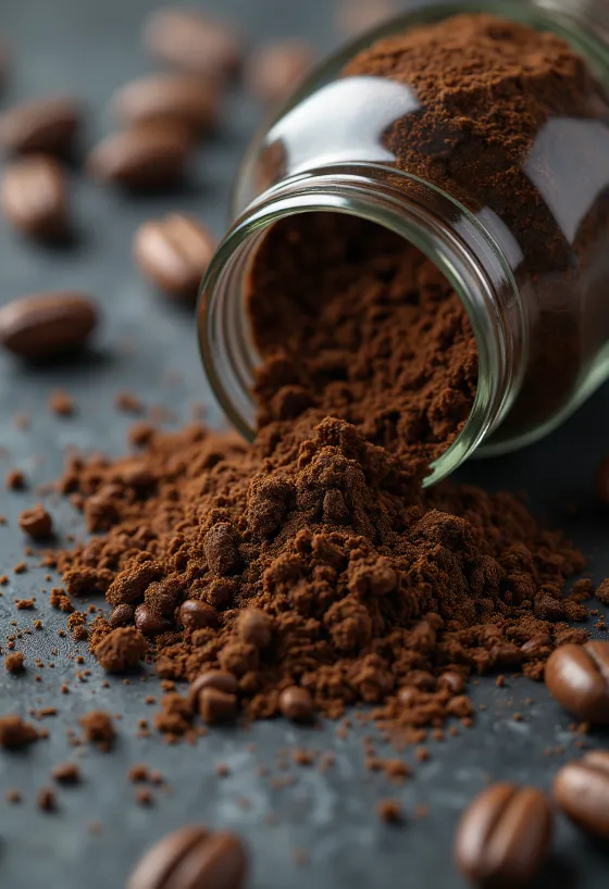 Caffè di cicoria tostato in grani e radice essiccata su tavolo rustico