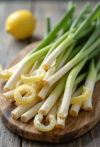 Steli di lemongrass fresco e tritato in ciotola su piano cucina