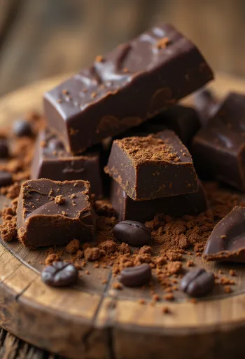 Cioccolato fuso, tavoletta fondente, cacao e scaglie per pasticceria