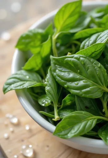 Foglie di curry fresche verdi su legno e tritate in ciotola