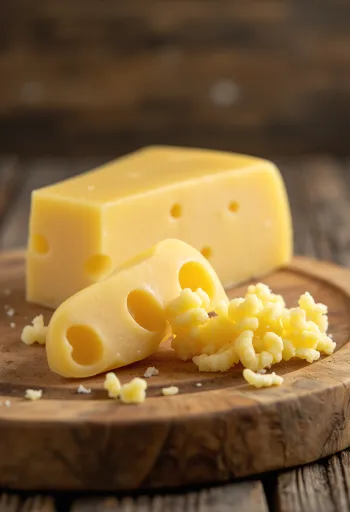 Fetta di Emmental con buchi in ciotola di ceramica