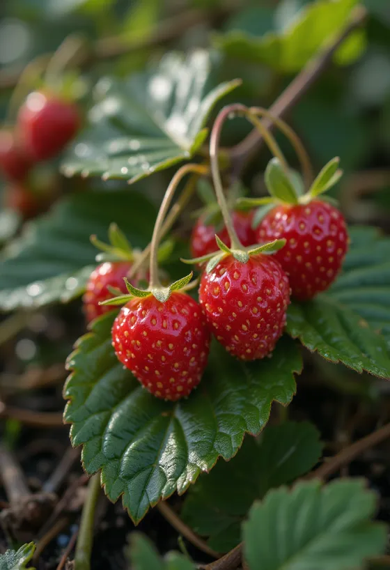 Fragoline di bosco fresche, intere e tagliate, stile documentaristico