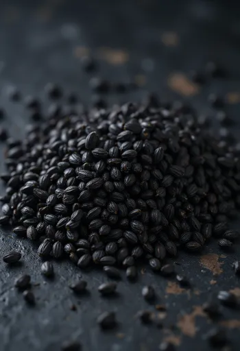 semi di sesamo nero integrale sparsi su legno e in ciotola