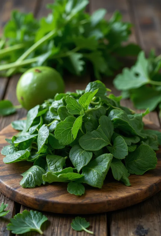 Foglie di manioca pestate e cotte in ciotola, colore verde scuro