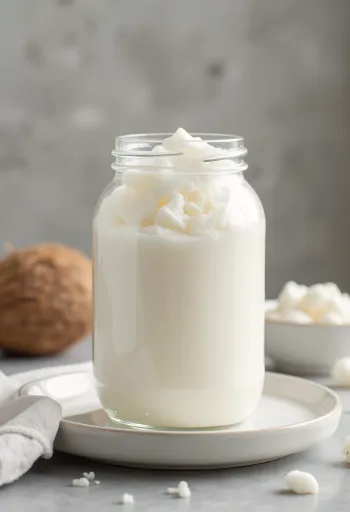 Olio di cocco raffinato bianco in ciotola con cocco secco