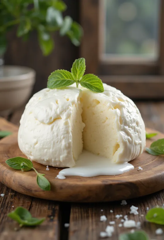 Mozzarella fior di latte fresca in ciotola bianca su tavolo
