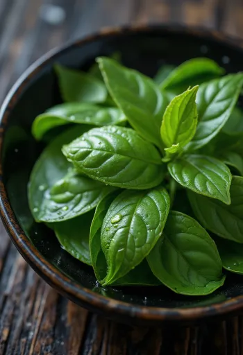 Foglie di tè fresche sparse su superficie chiara, colore verde vivido