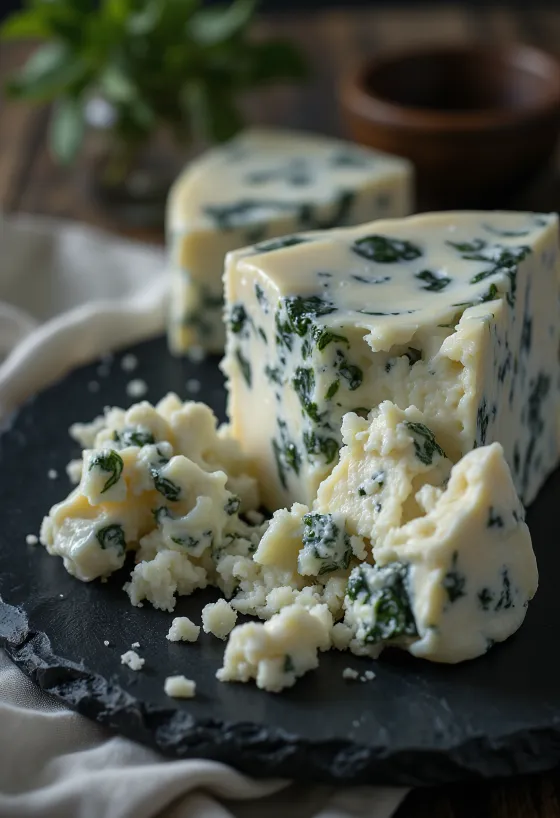 Fetta di Gorgonzola cremoso in ciotola di ceramica