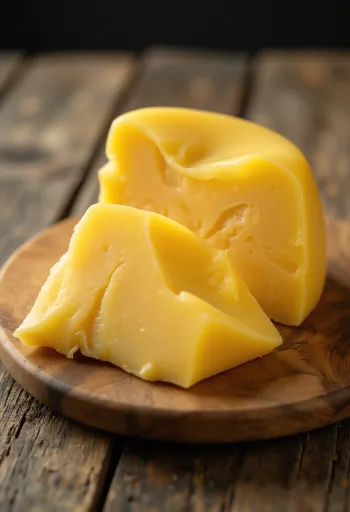 Fetta di formaggio Gouda in ciotola di ceramica su tavolo