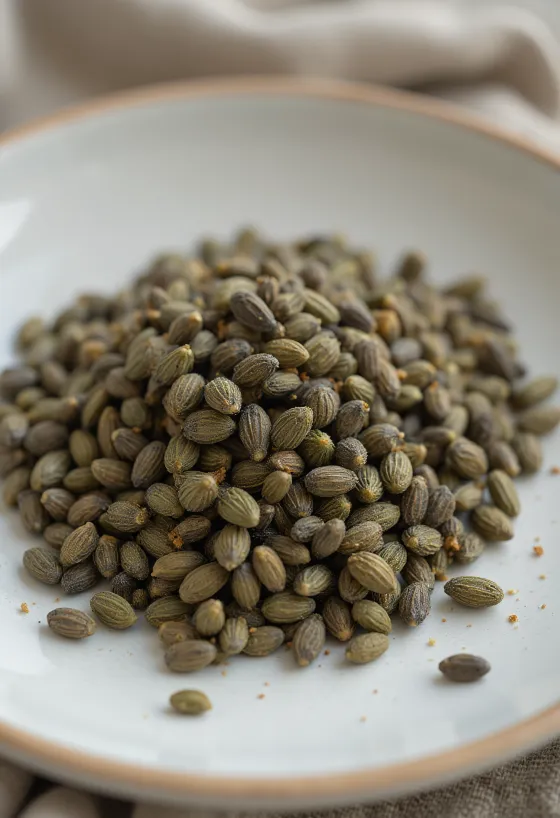 Semi di canapa integrali con guscio su sfondo chiaro