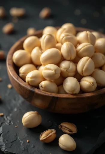 Noci di macadamia sgusciate tonde e color crema