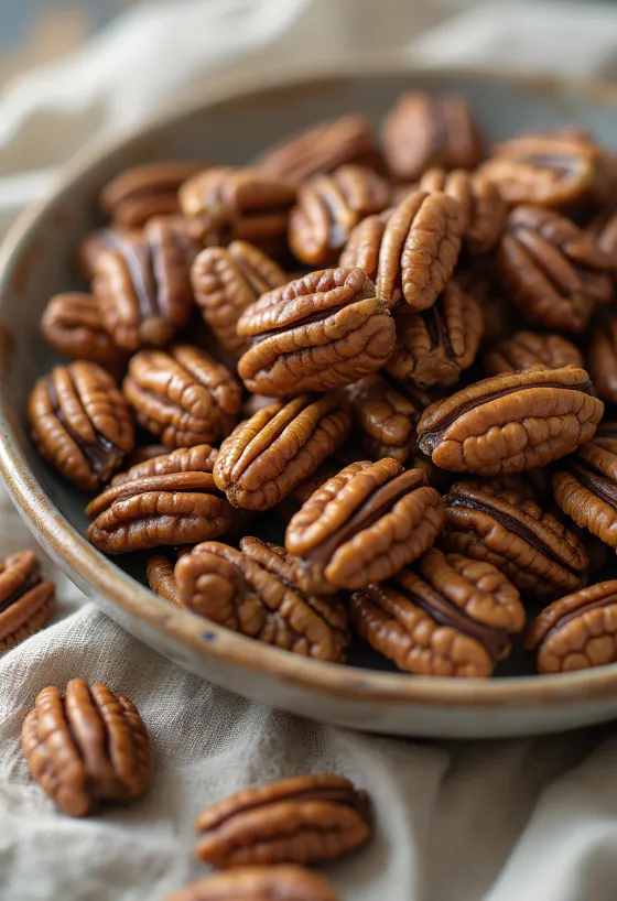 Noci pecan sgusciate al naturale su sfondo bianco