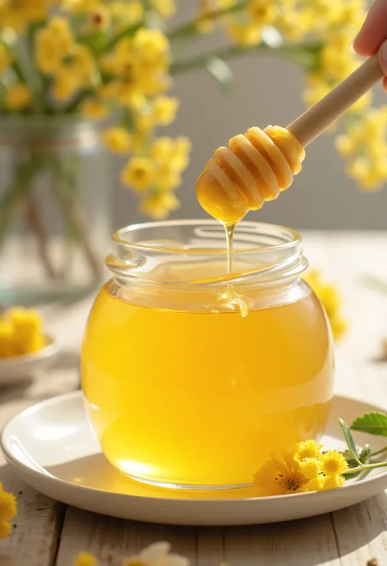 Miele di tiglio in vasetto con spargimiele e fiori di tiglio