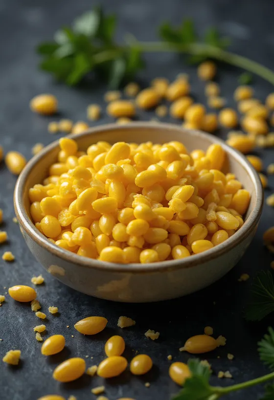 Chicchi di miglio comune essiccati, texture naturale e colore giallo chiaro