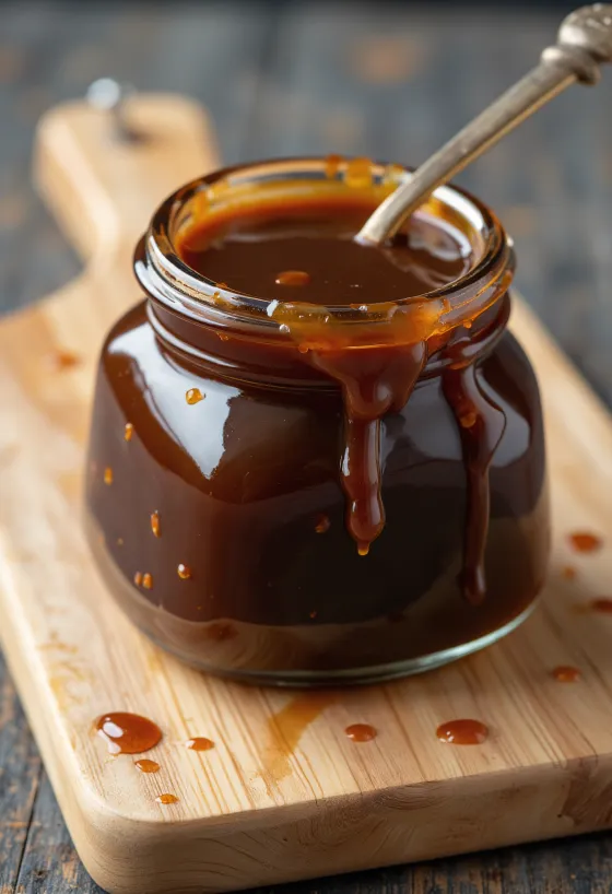Salsa Hoisin scura in ciotola con ingredienti: soia, aglio, spezie
