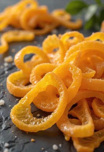 Scorze d'arancia candita in ciotola con arance fresche e miele