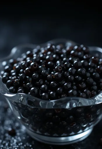 Caviale nero servito elegantemente in ciotola o su cucchiaio di madreperla