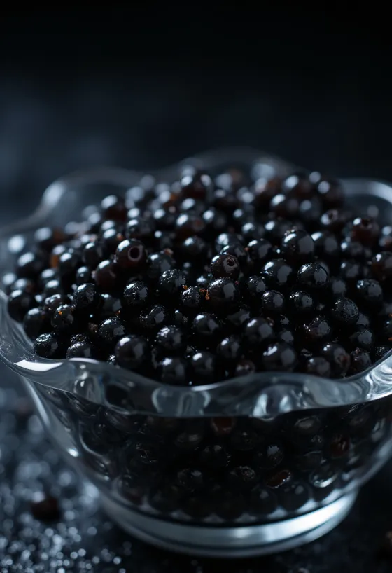 Caviale nero servito elegantemente in ciotola o su cucchiaio di madreperla