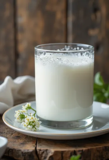 Kefir cremoso in ciotola e bottiglia su tavolo di legno