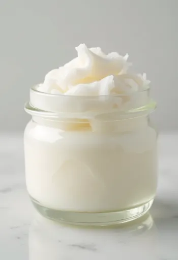 Olio di cocco solido in barattolo e cucchiaio su sfondo neutro
