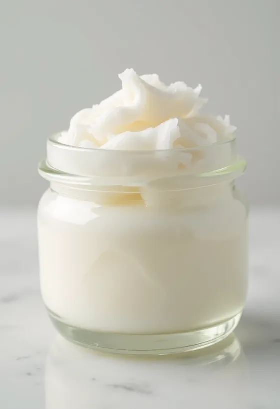 Olio di cocco solido in barattolo e cucchiaio su sfondo neutro