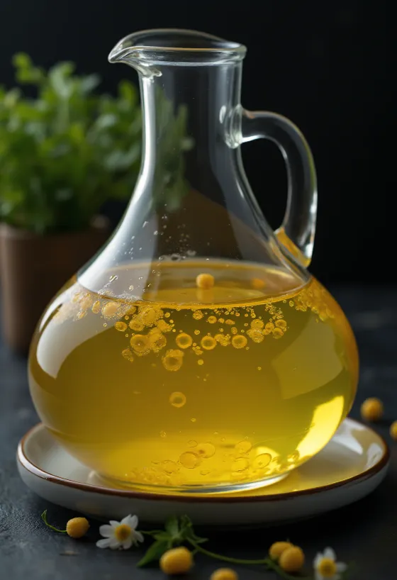 Olio di mais dorato in ciotola con chicchi di mais