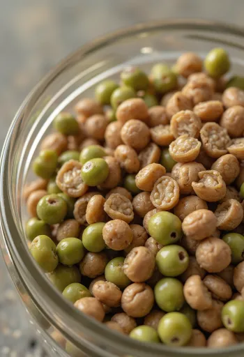Varietà di lenticchie colorate in ciotole su tavolo di legno