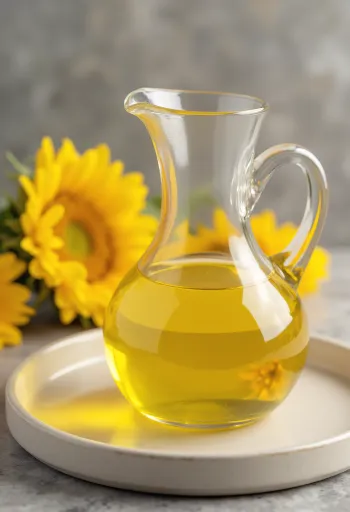 Olio di girasole alto oleico in ciotola di vetro con semi