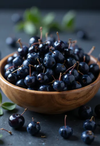 Bacche di Maqui fresche viola scuro, alcune tagliate