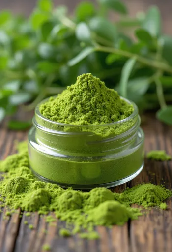 Erba di grano in polvere verde brillante in vasetto con germogli freschi