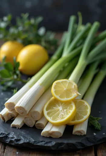 Steli di citronella fresca disposti su un piatto
