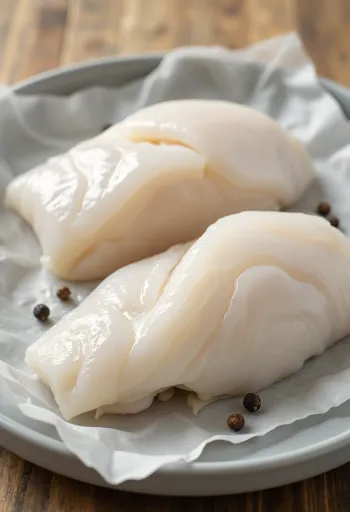 Filetto di merluzzo del Pacifico crudo su superficie di lavoro