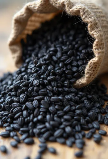 Riso nero integrale in vasetto di vetro, chicchi scuri e lucidi