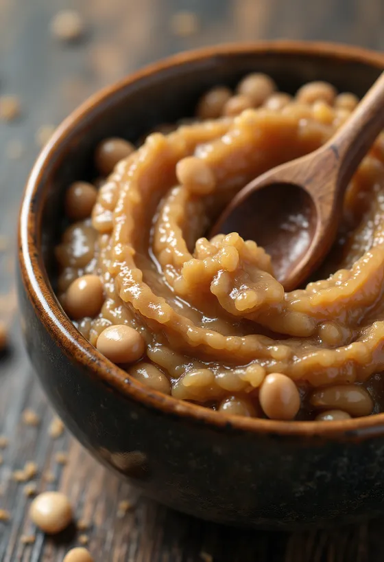 Ciotola di Natto (soia fermentata) e pasta di Miso, ingredienti giapponesi