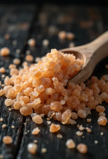 Cristalli di sale affumicato color ambra in ciotolina di legno