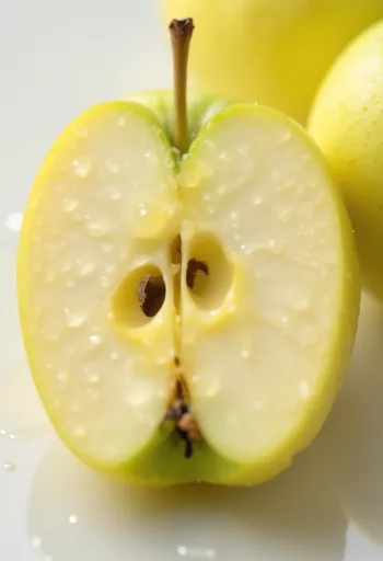 Mele Golden Delicious fresche intere e a fette su tagliere
