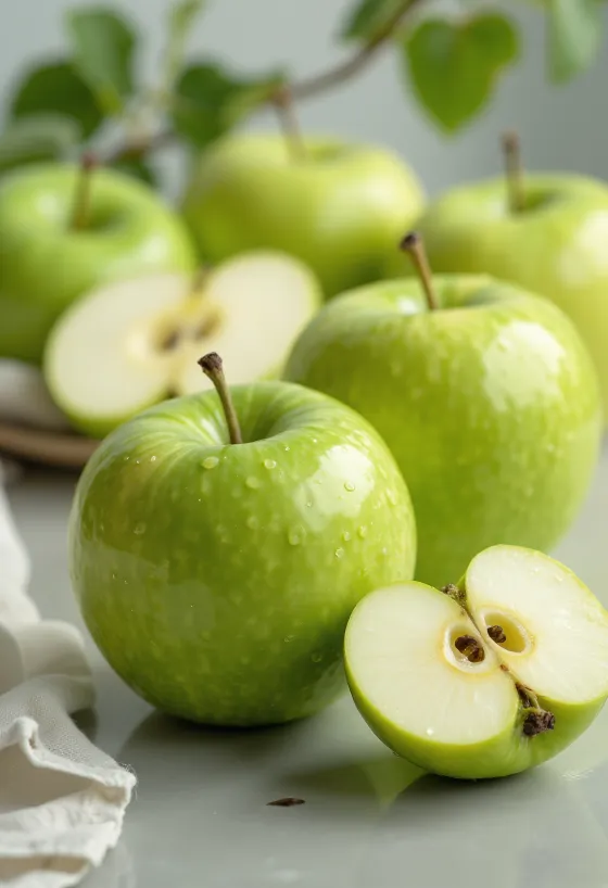 Mele Granny Smith verdi fresche intere e a spicchi