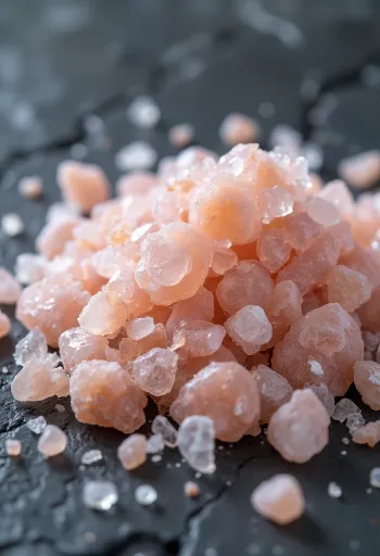 Cristalli di sale rosa dell'Himalaya in vasetto e sparsi
