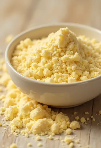 Polvere di lucuma in vasetto, giallo ricco, con frutti freschi