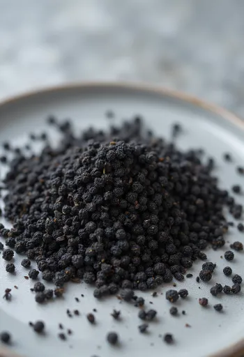 Semi di Nigella Sativa (cumino nero) su un piano di legno