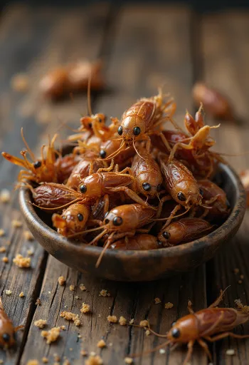 Grilli commestibili preparati per il consumo, serviti con eleganza