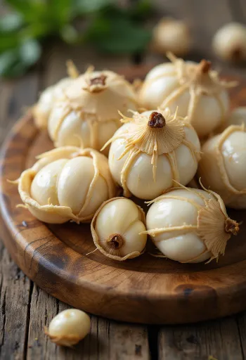 Castagne d'acqua sbucciate e affettate su tagliere, aspetto croccante