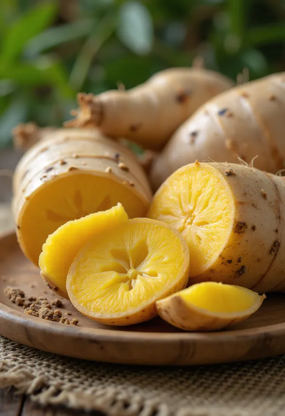 Fette di Arracacha fresca su tagliere