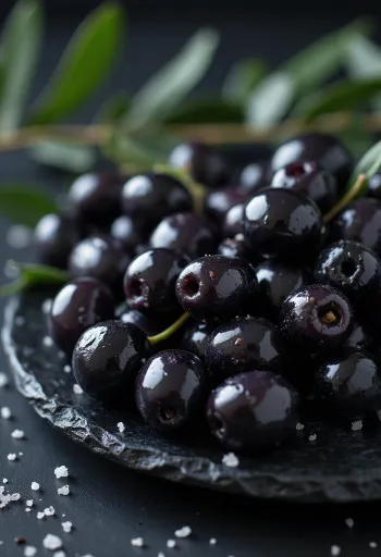Olive nere fresche e lucide, pronte per essere gustate