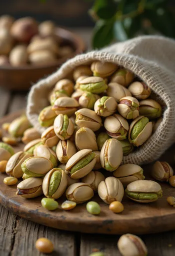 Pistacchi in guscio al naturale con frutto verde visibile